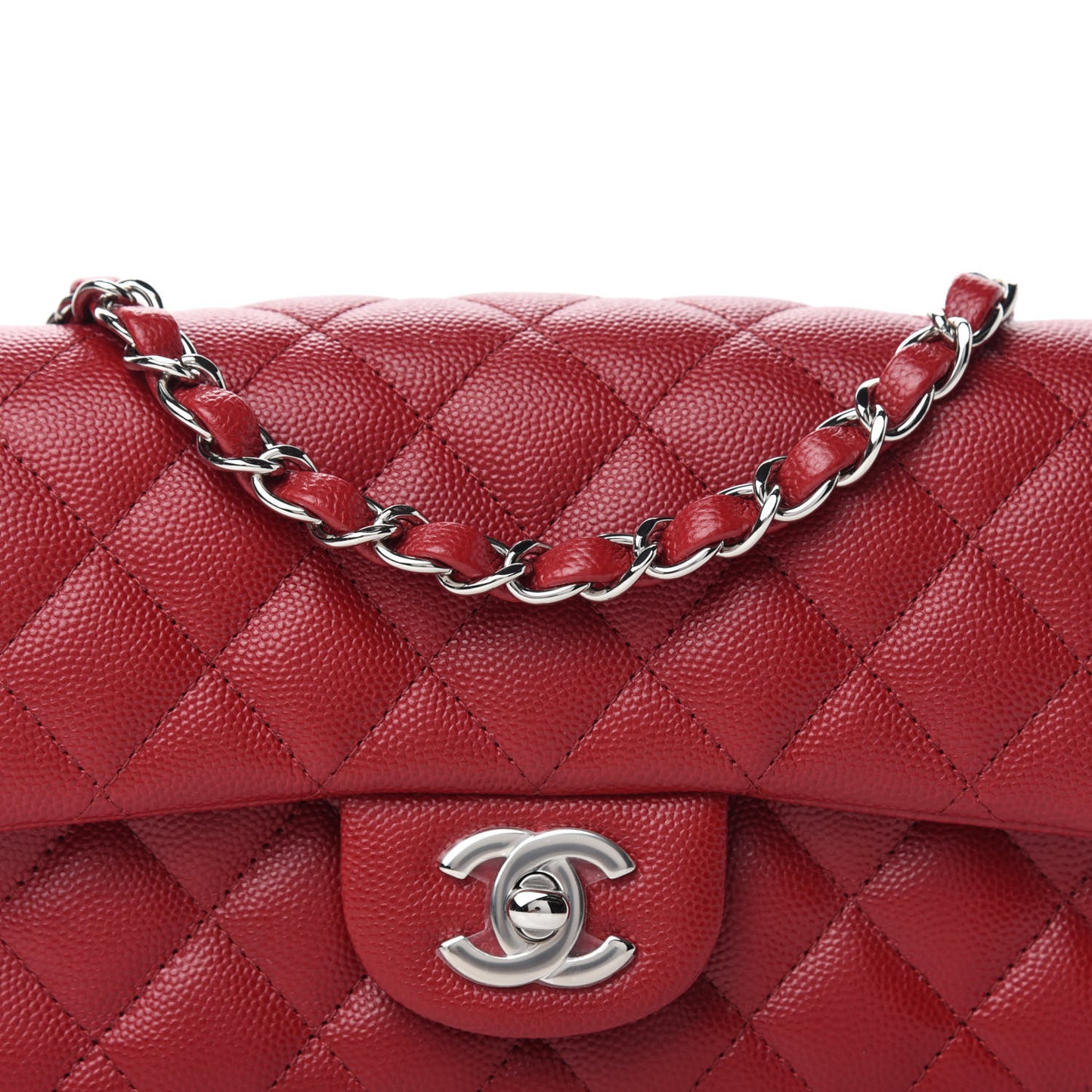 Caviar Quilted Mini Rectangular Flap Red