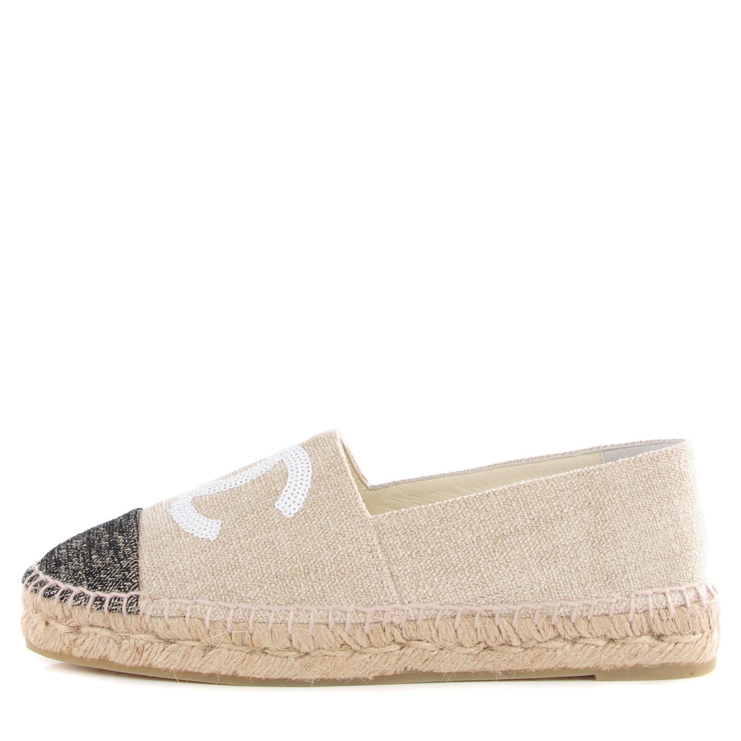 Chanel Toile Sequin CC Espadrilles 38 Beige Black 1 of 18