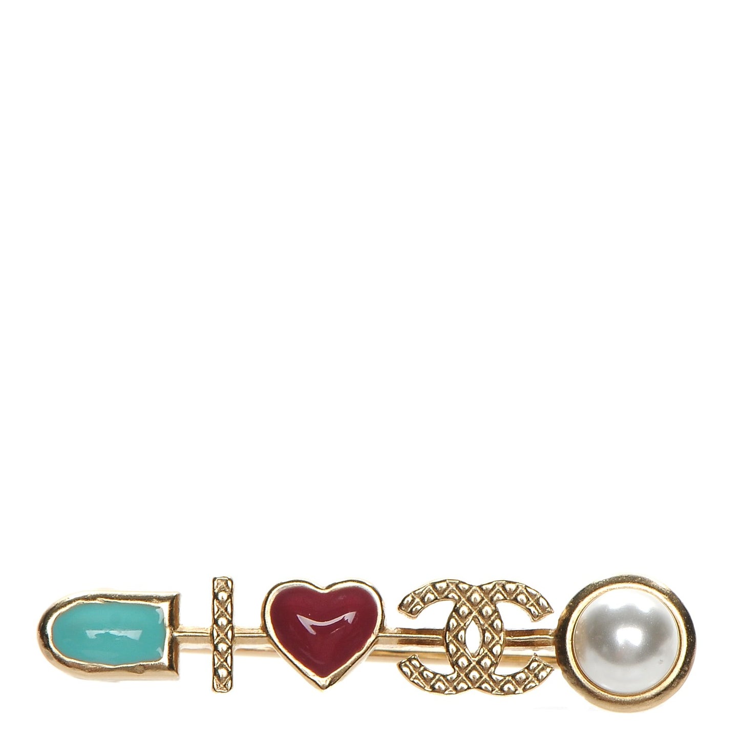 Enamel Pearl I Heart CC Brooch Gold