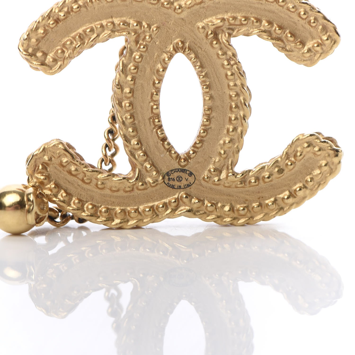 Chanel CC Drop Earrings Matte Gold 4 of 5