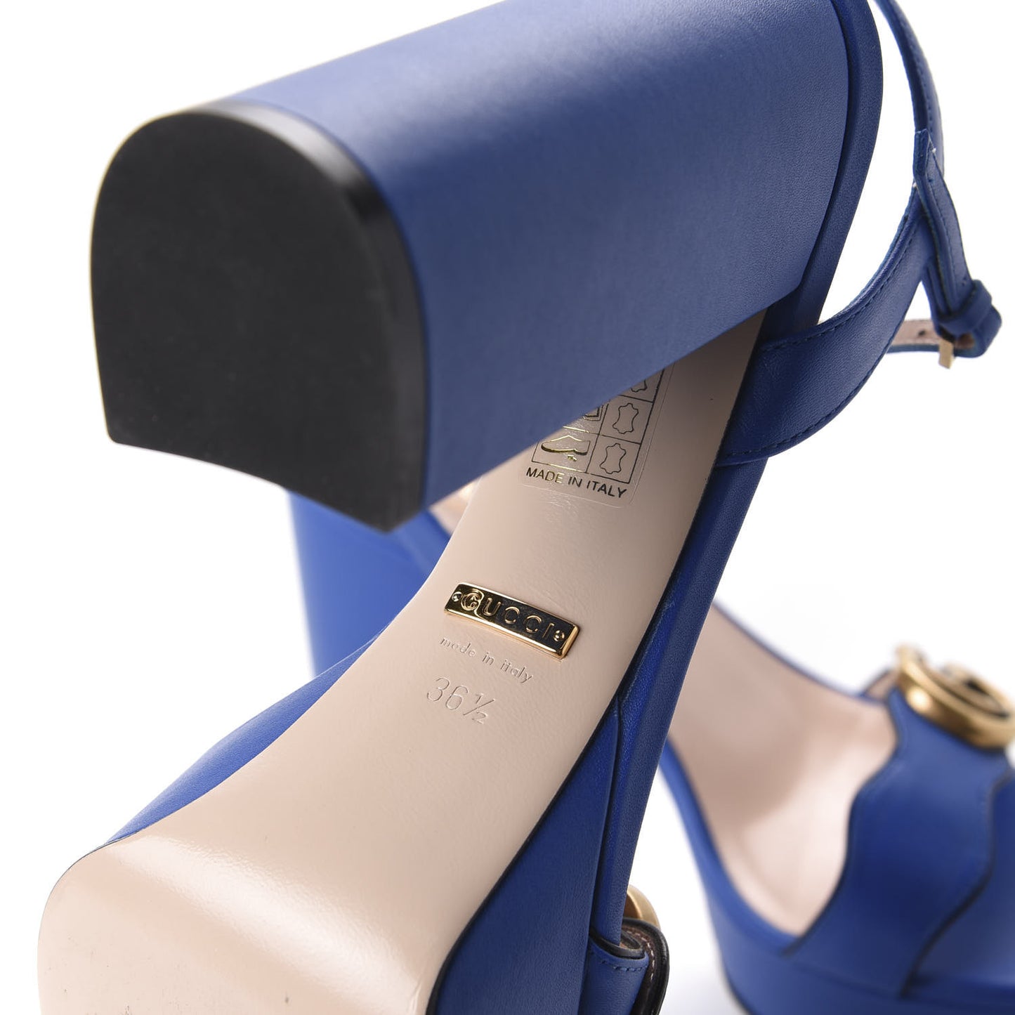Calfskin GG Marmont Ankle Wrap 30/115mm Platform Sandals 36.5 Bright Blue