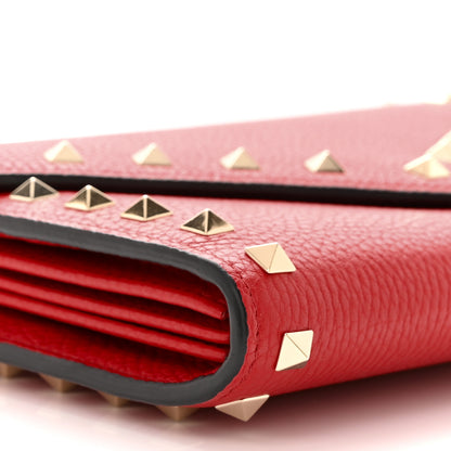 Valentino Garavani Pebbled Calfskin Rockstud Envelope Wallet on Chain Rouge Pur 8 of 11