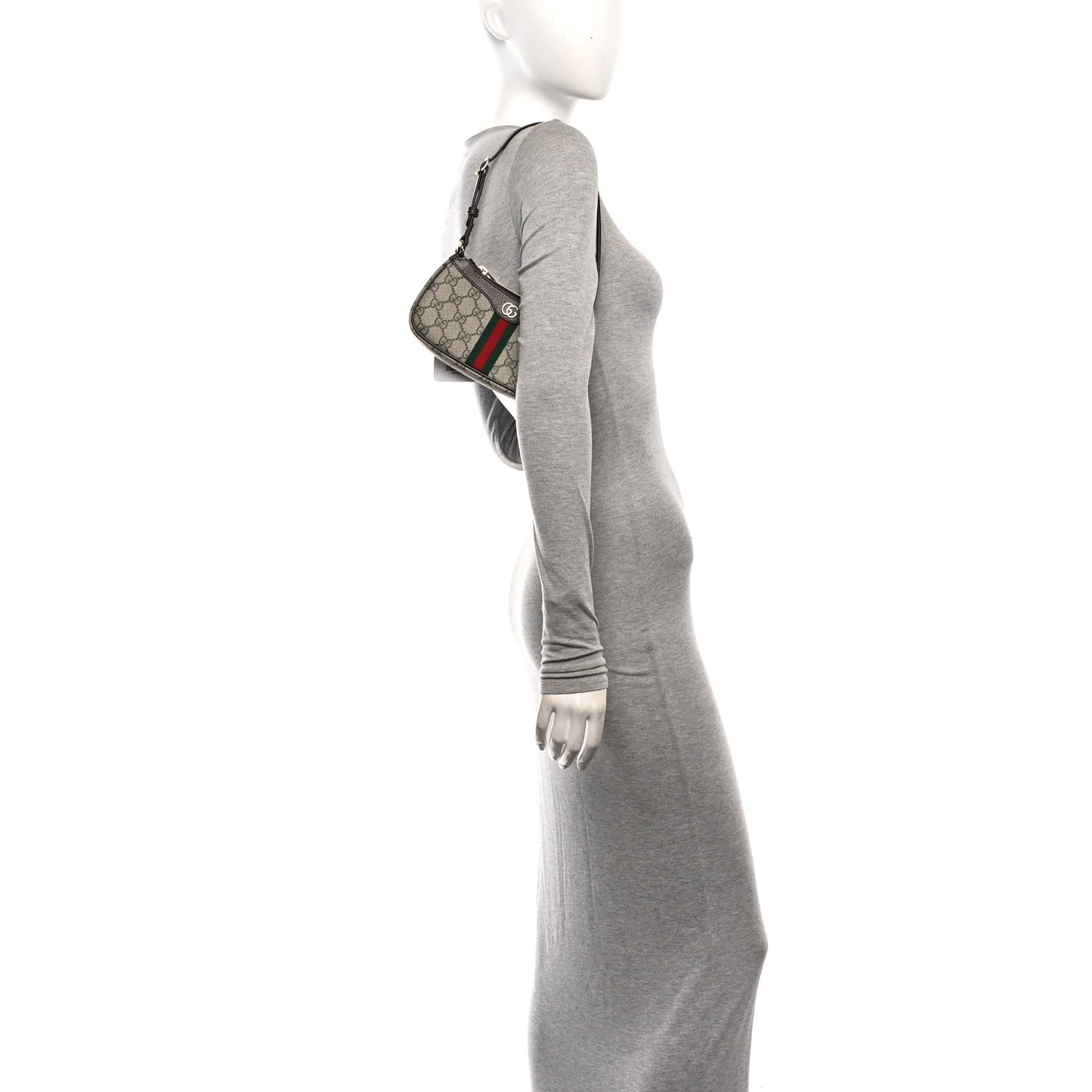 GG Supreme Monogram Textured Dollar Calfskin Web Mini Ophidia Shoulder Bag Beige Ebony New Acero