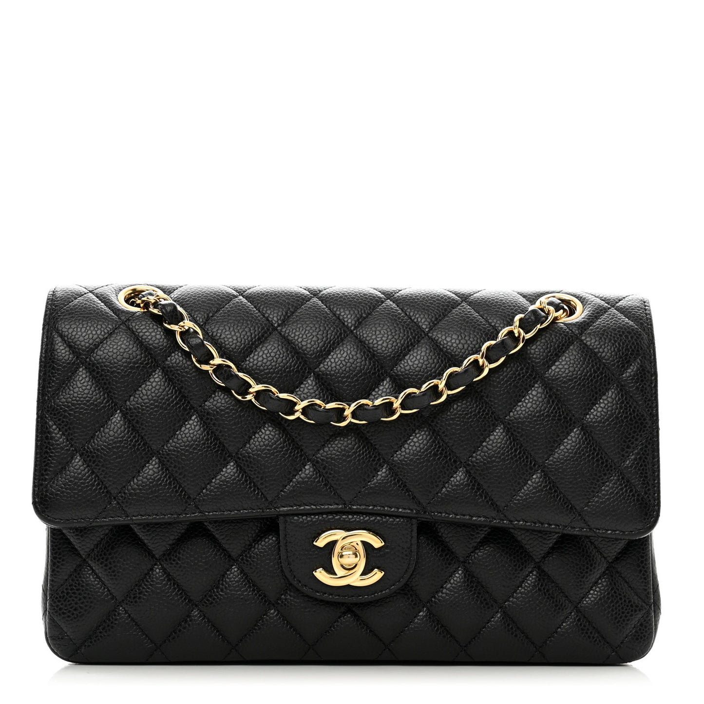 Caviar Quilted Medium Double Flap Black