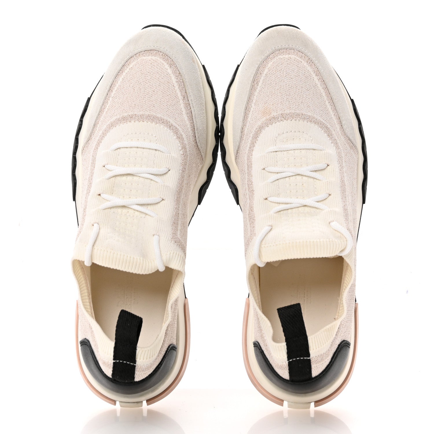 Hermes Technical Canvas Goatskin Womens Addict Sneakers 37 Multicolor Rose Dore 2 of 13