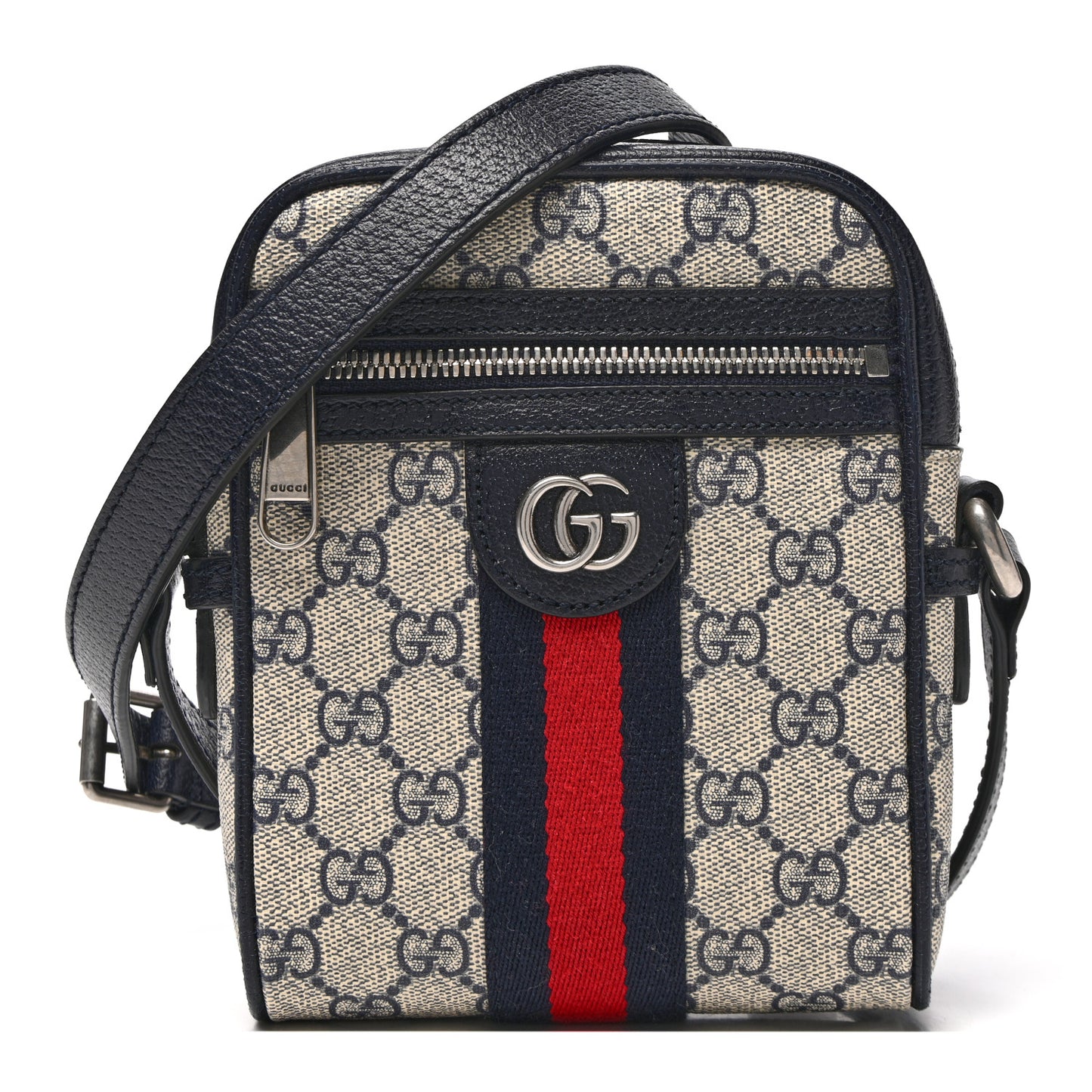 GG Supreme Monogram Textured Calfskin Web Mini Ophidia Messenger Beige Blue