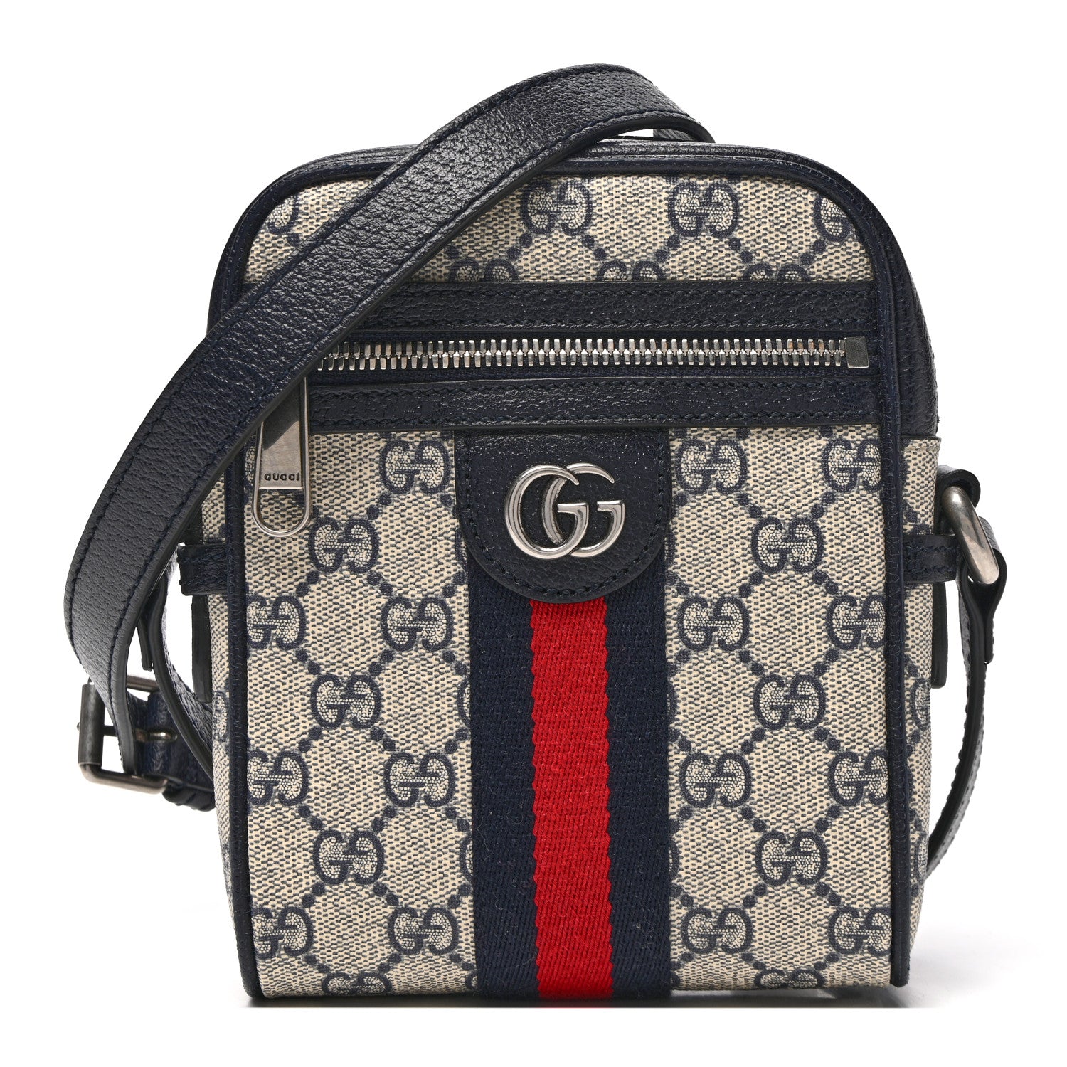 Gucci GG Supreme Monogram Textured Calfskin Web Mini Ophidia Messenger Beige Blue 1 of 12