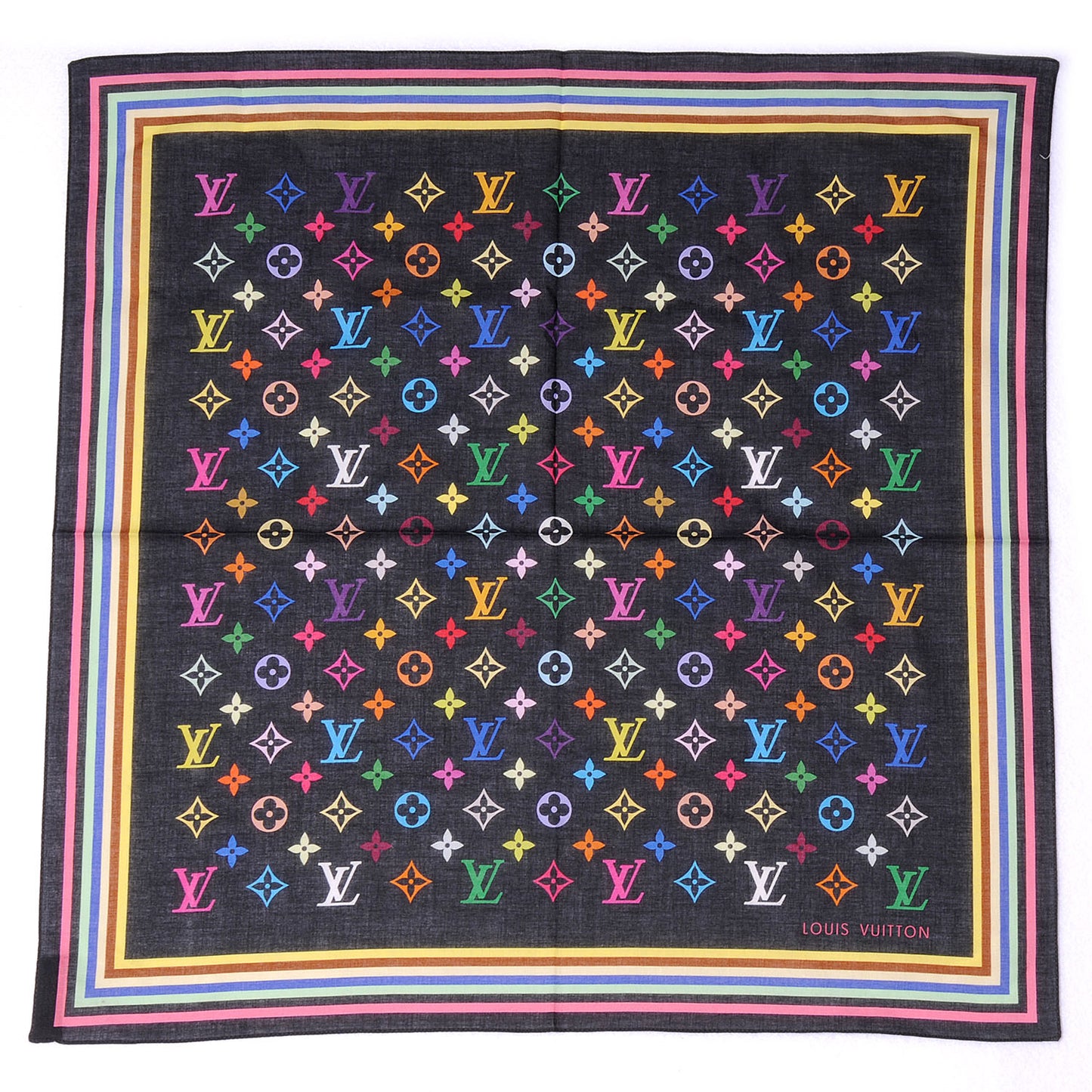 Cotton Monogram Multicolor Square Scarf Black