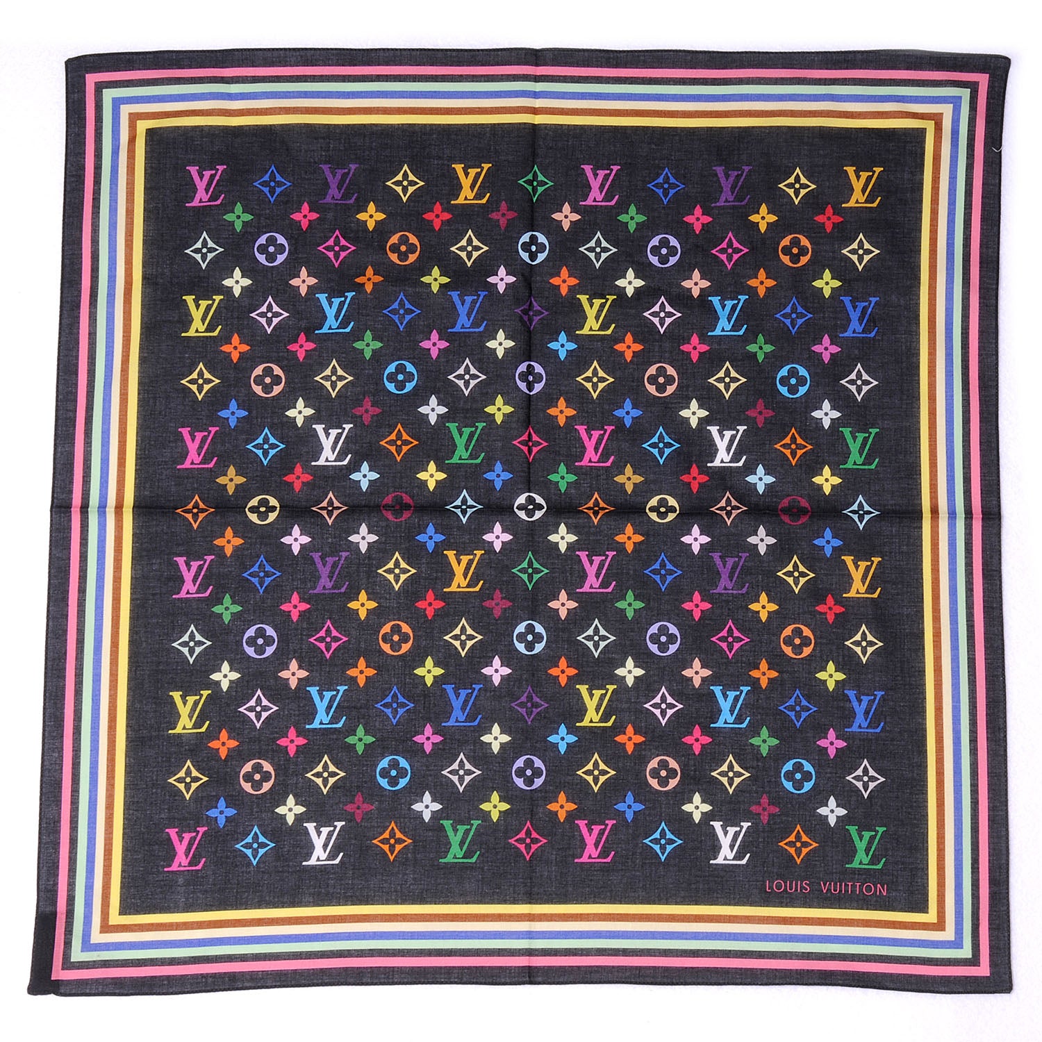 Louis Vuitton Cotton Monogram Multicolor Square Scarf Black 2 of 4
