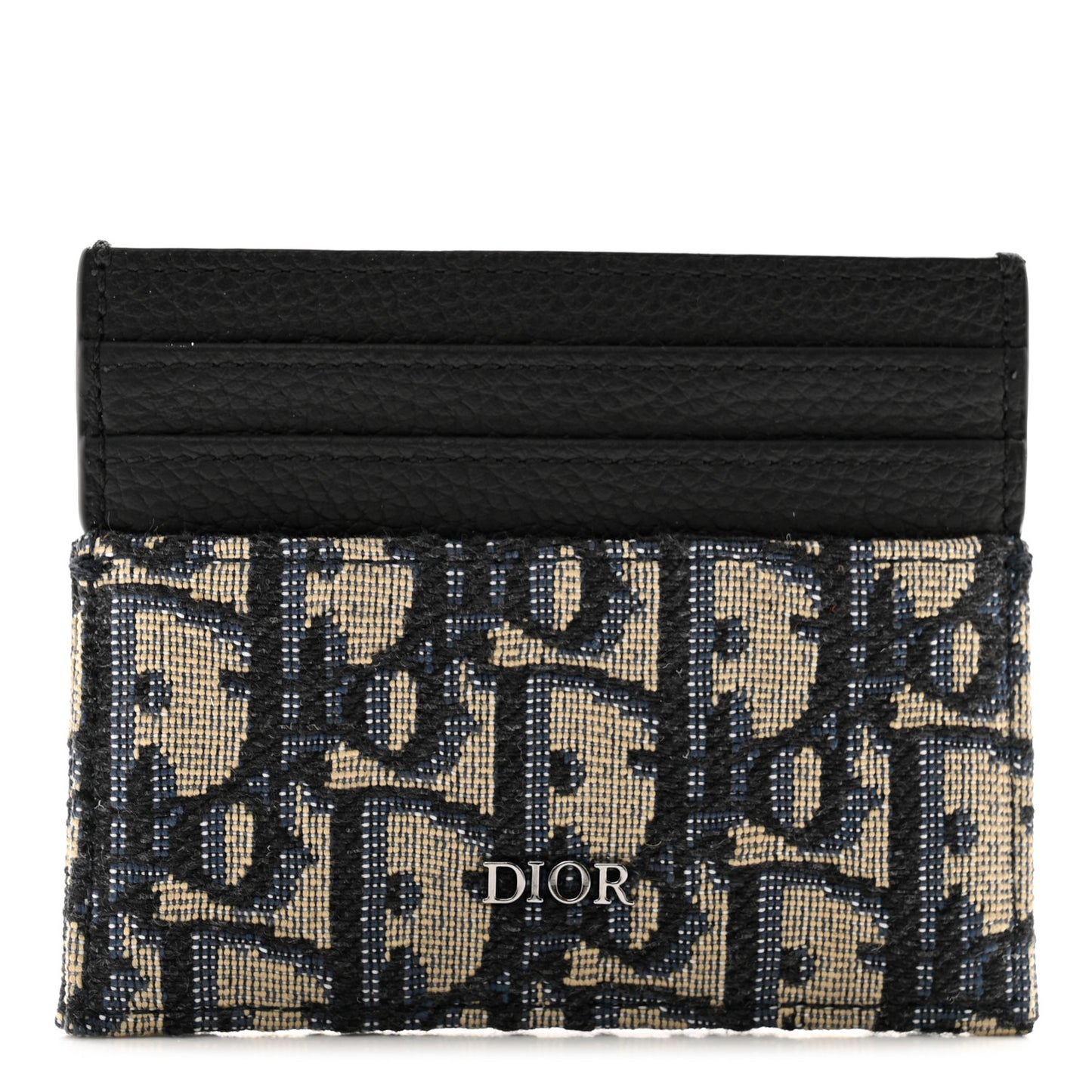 Grained Calfskin Oblique Card Holder Black