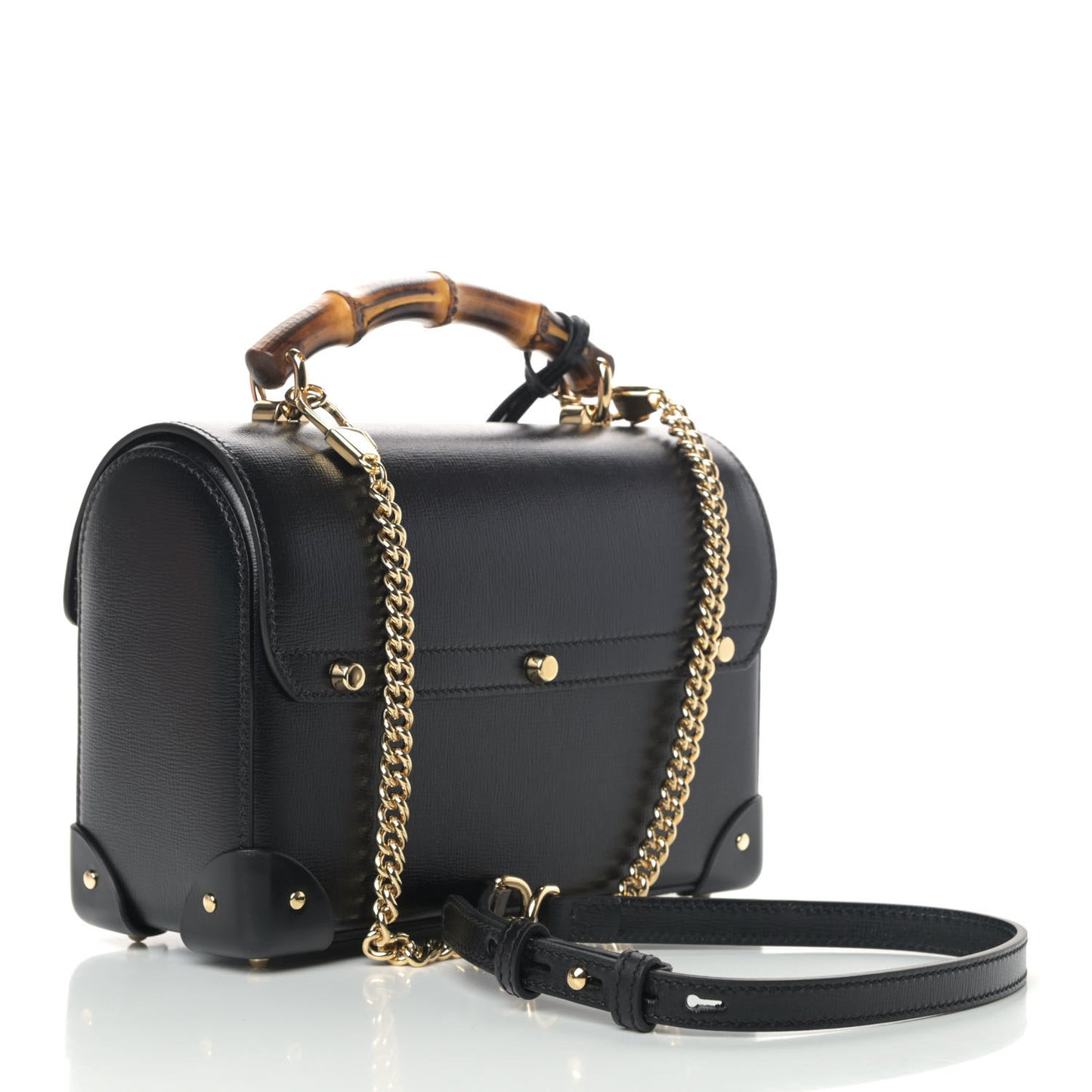 Calfskin Small Padlock Bamboo Shoulder Bag Black