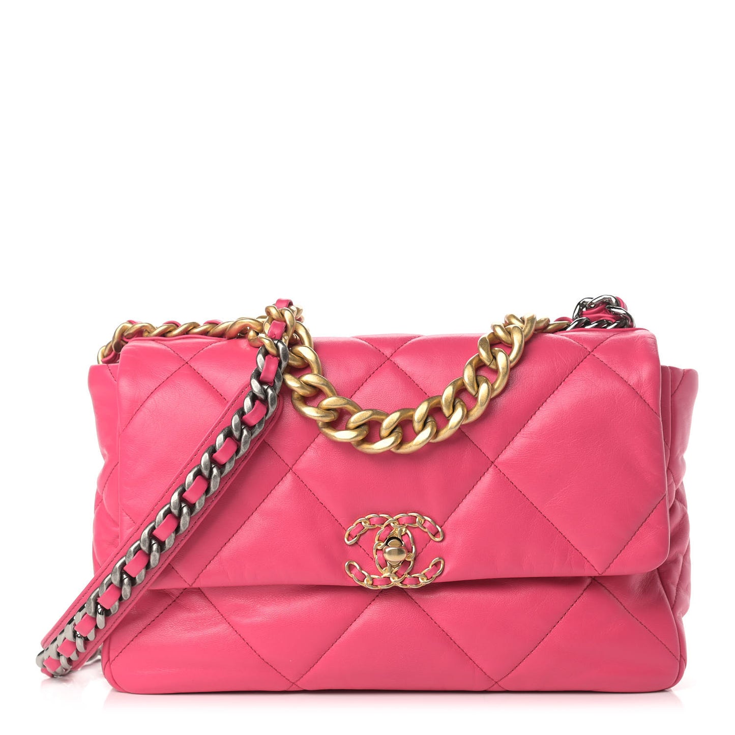 Goatskin Quilted Large Chanel 19 Flap Dark Pink