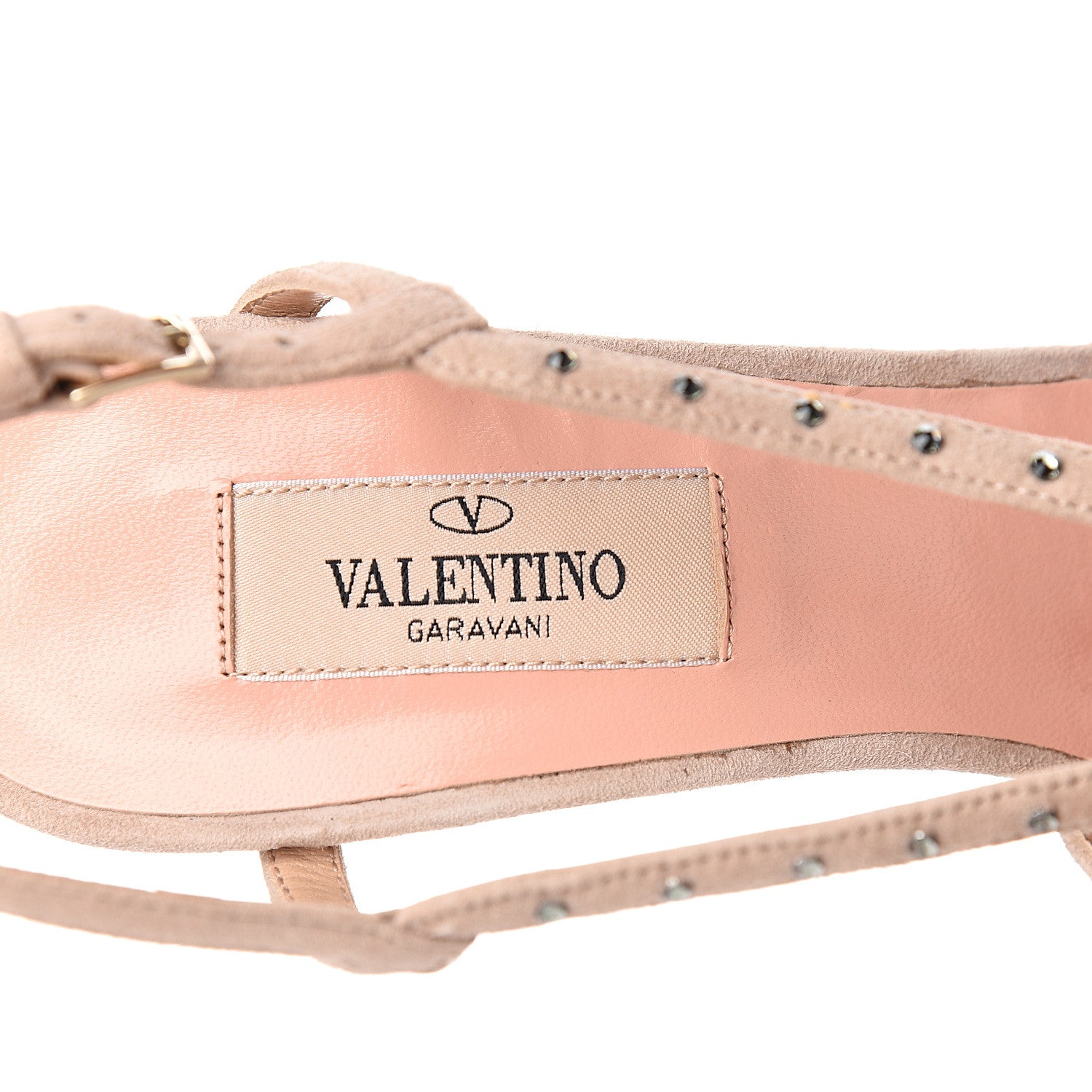 Valentino Garavani Suede Crystal Embellished Sandals 37.5 Poudre 7 of 9