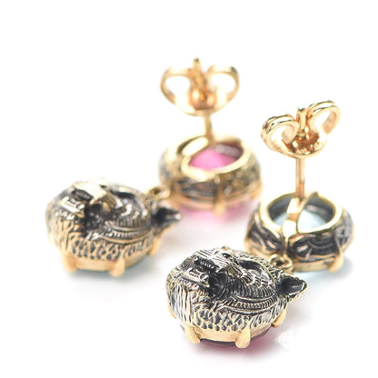 Gucci 18K Yellow Gold Diamond Aquamarine Pink Tourmaline Le Marché des Merveilles Feline Drop Earrings 3 of 6
