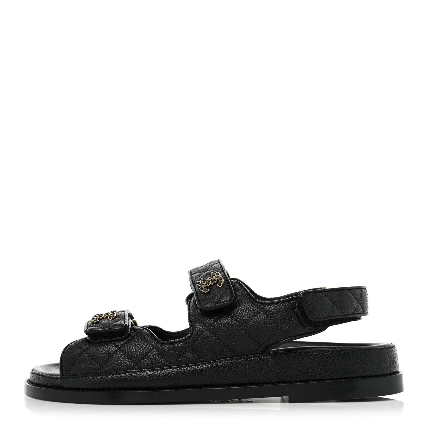 Grained Calfskin Velcro Dad Sandals 39 Black