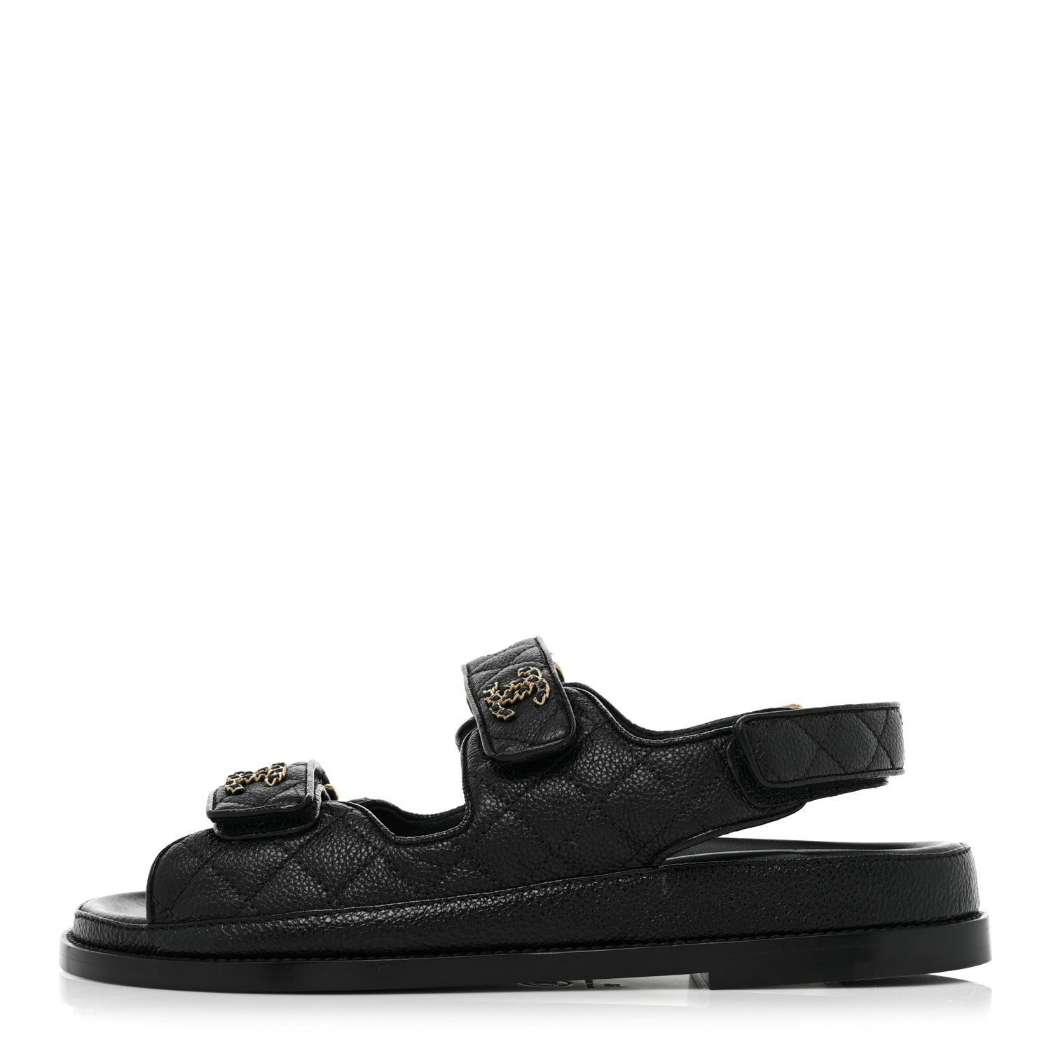 Chanel Grained Calfskin Velcro Dad Sandals 39 Black 1 of 9