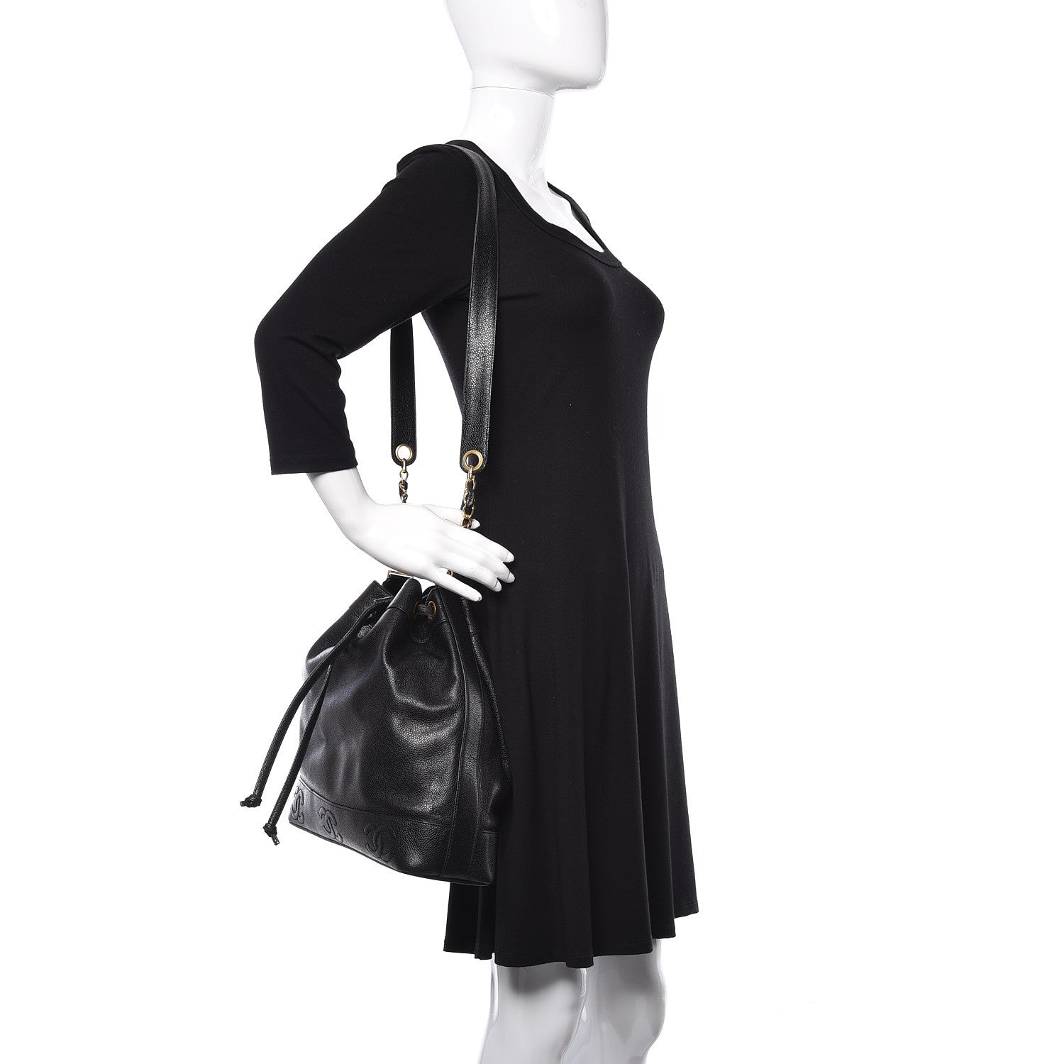 Chanel Caviar CC Drawstring Shoulder Bag Black 2 of 11