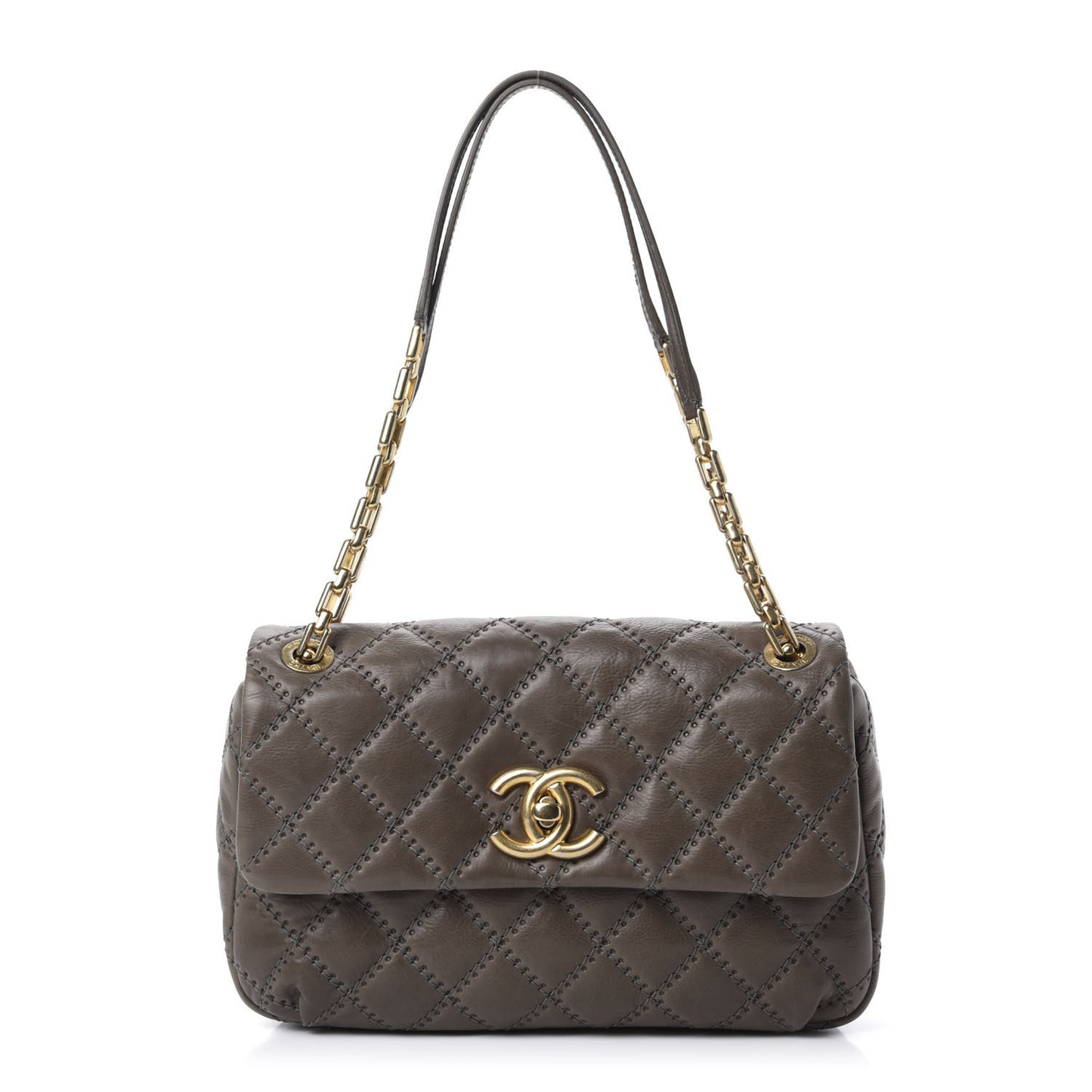 Calfskin Quilted Retro Chain Flap Dark Grey