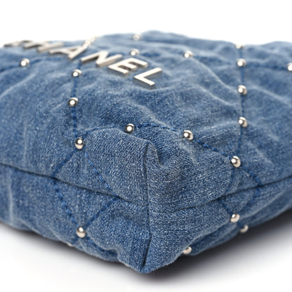 Chanel Washed Denim Quilted Studded Mini Chanel 22 Blue 10 of 11
