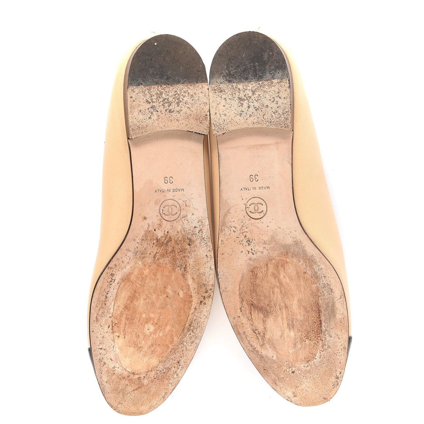 Lambskin Cap Toe Ballerina Flats 39 Beige Black