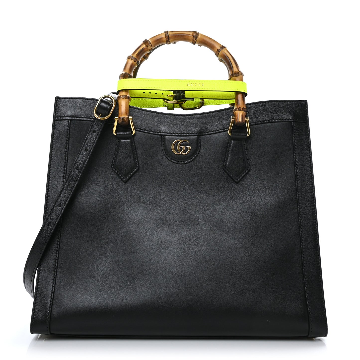 Calfskin Medium Diana Tote Bag Black Yellow Fluo