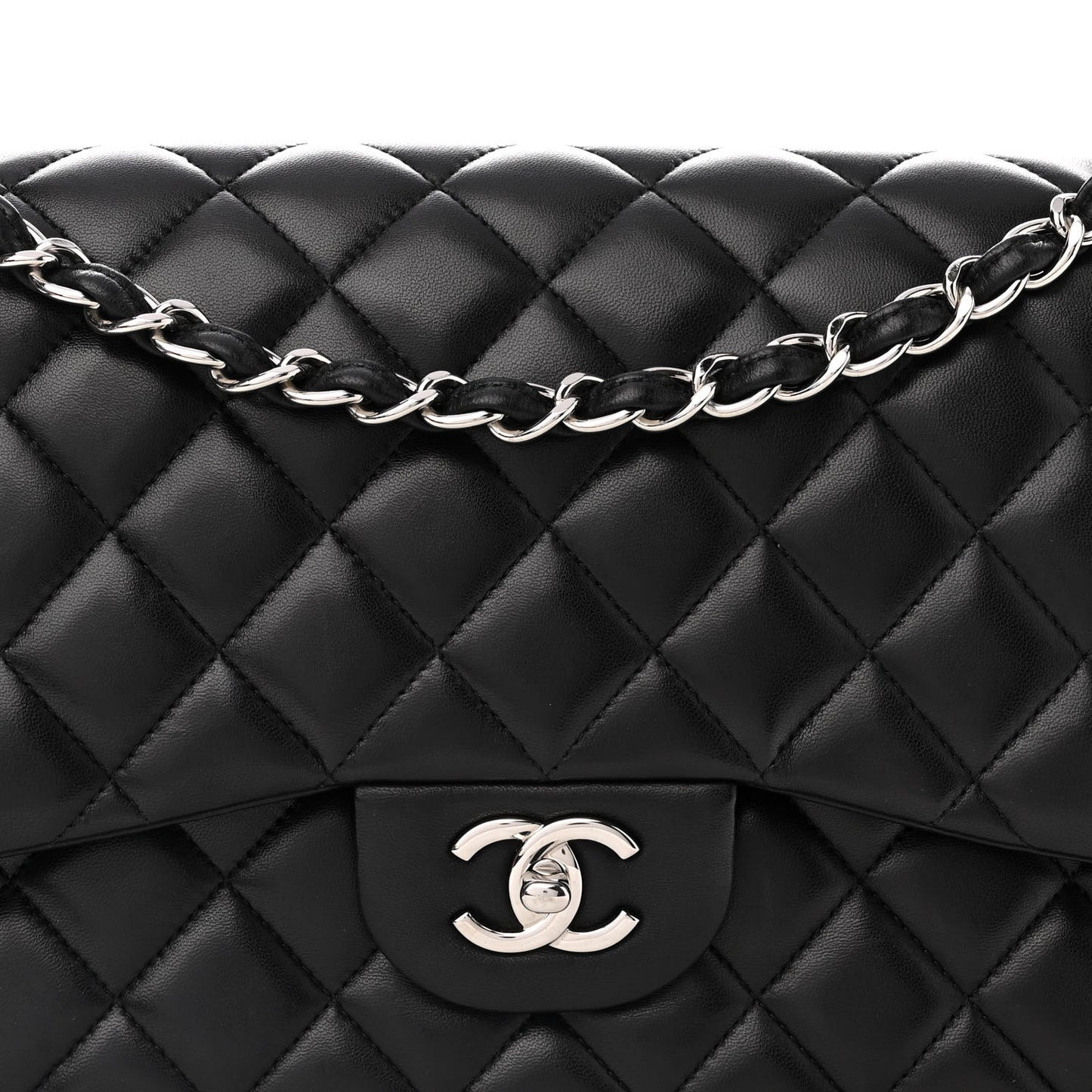 Lambskin Quilted Jumbo Double Flap Black