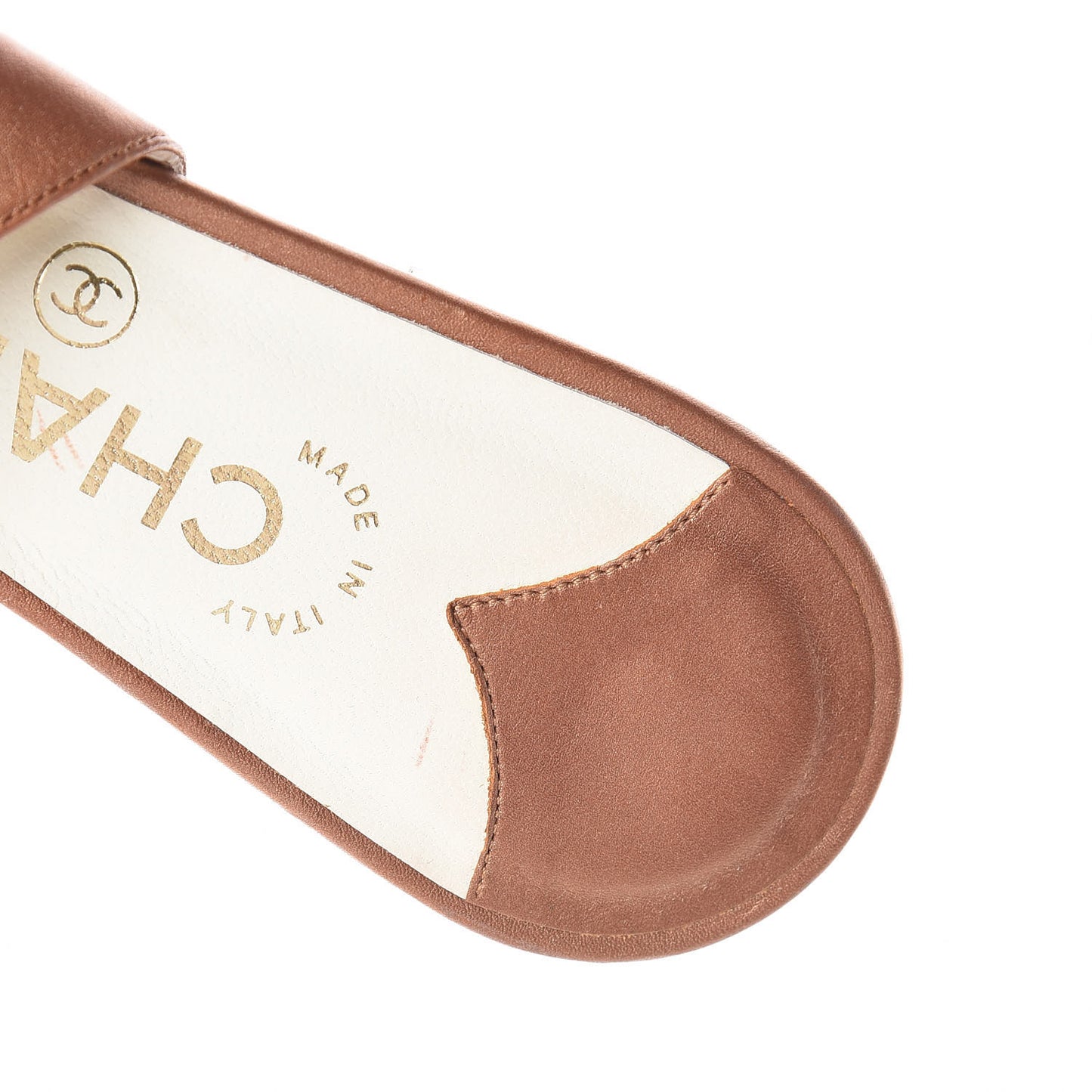 Metallic Calfskin CC Toe Ring Sandals 38 Bronze