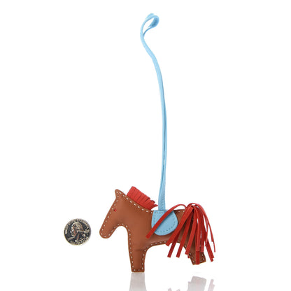 Hermes Milo Lambskin Grigri Rodeo Horse Bag Charm PM Sesame Rouge Indien Celeste 2 of 4