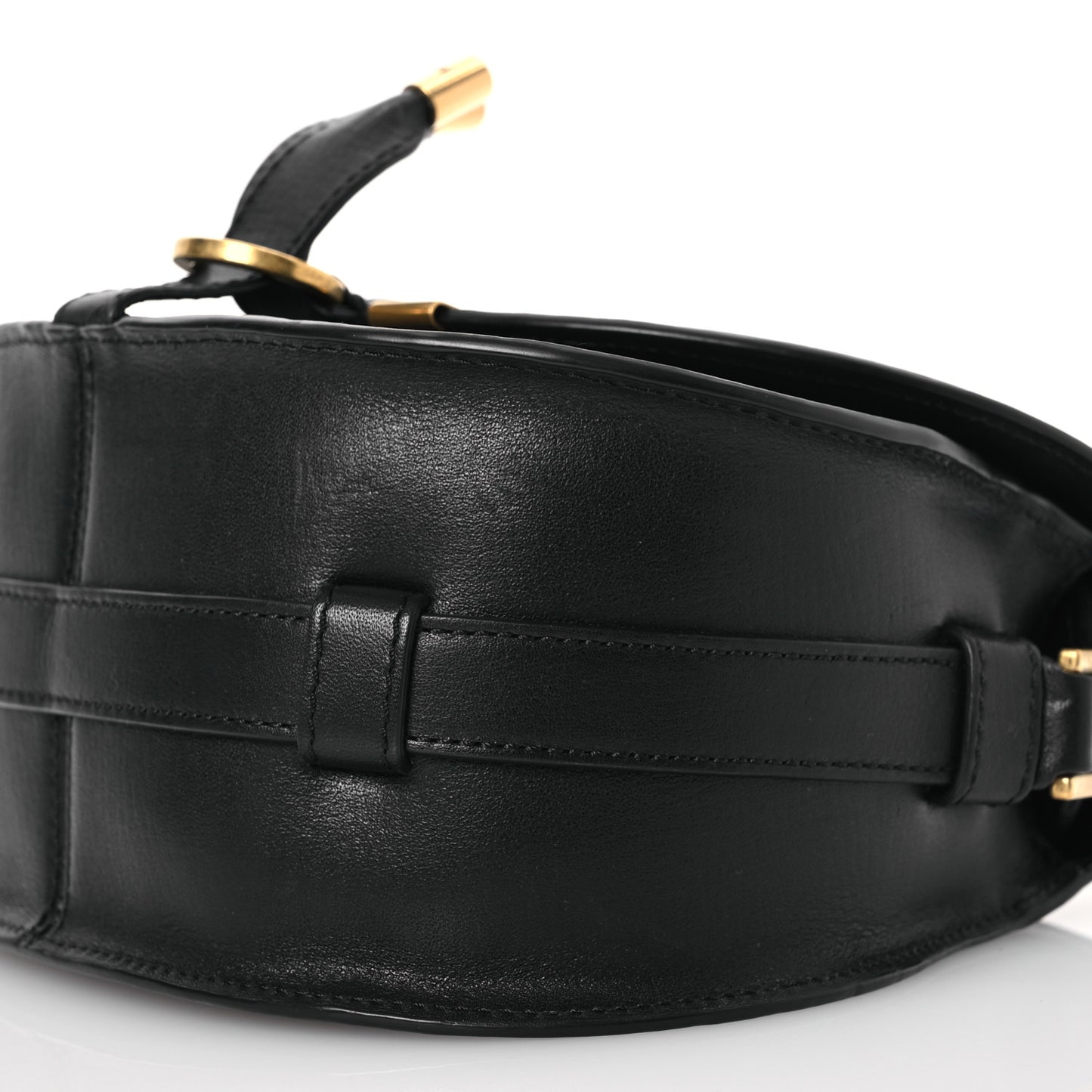 Grained Calfskin Embroidered Star Small Marcie Saddle Bag Black