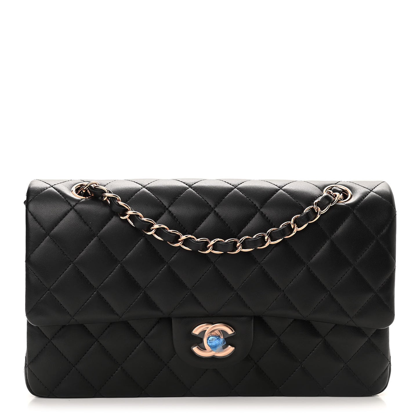 Lambskin Quilted Medium Double Flap Black