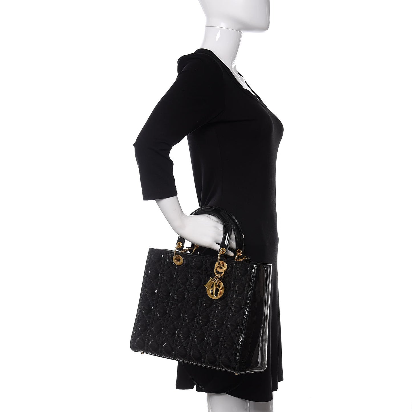 Patent Cannage Large Lady Dior Black