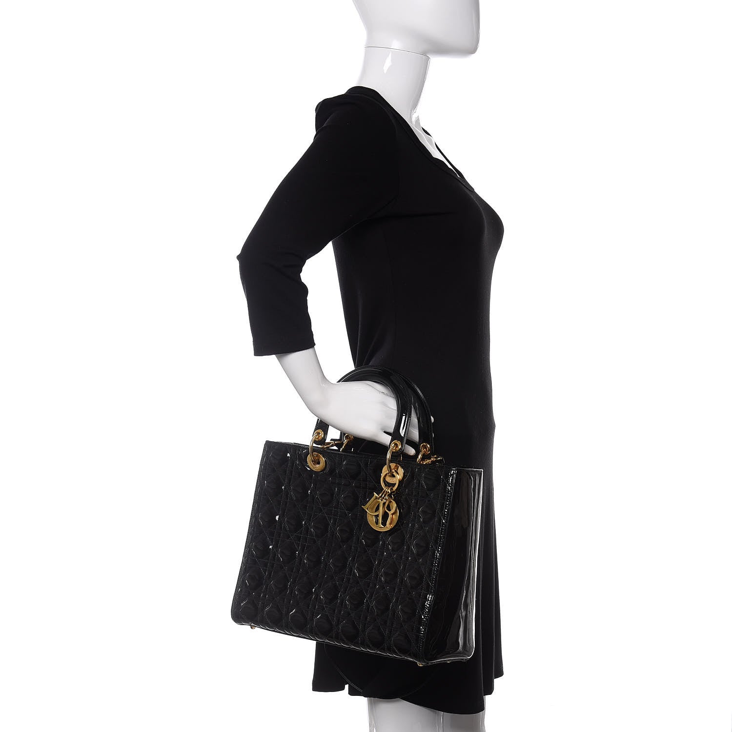 Christian Dior Patent Cannage Large Lady Dior Black 2 of 10