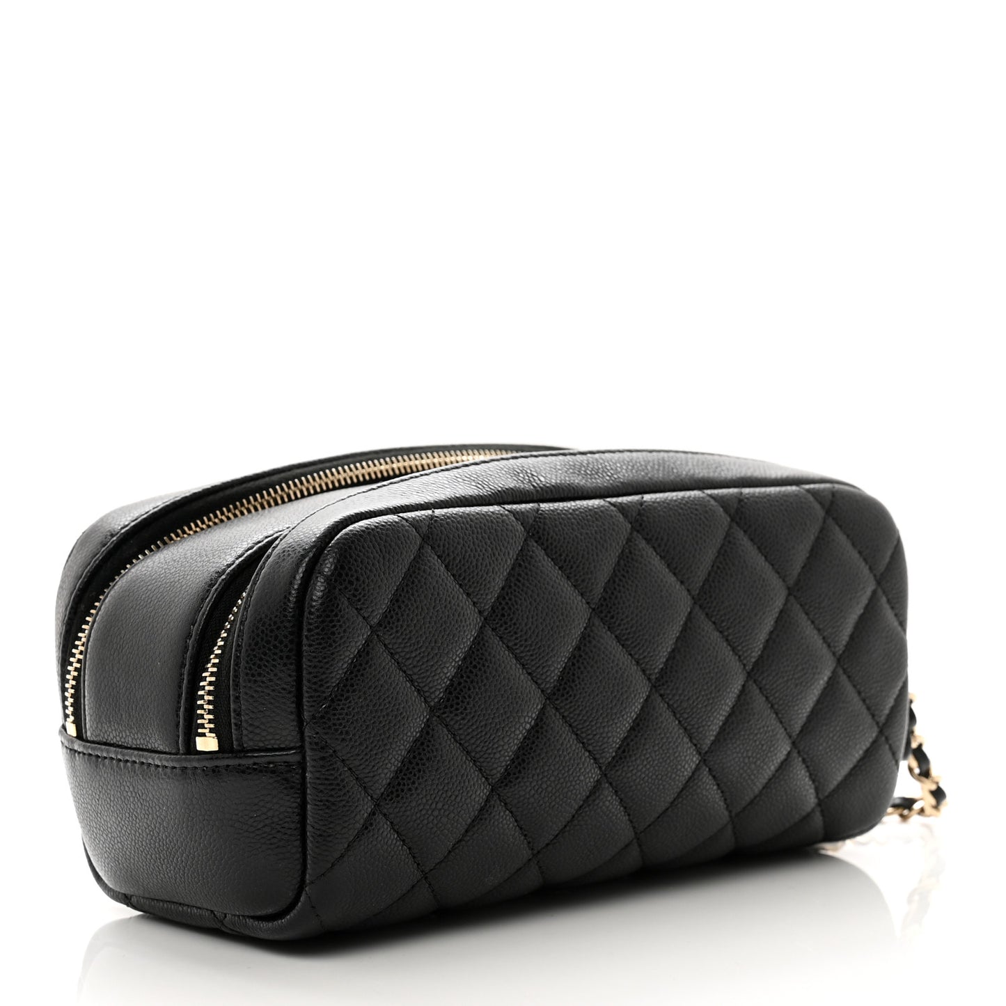 Caviar Quilted Double Zip Pouch Cosmetic Case Black