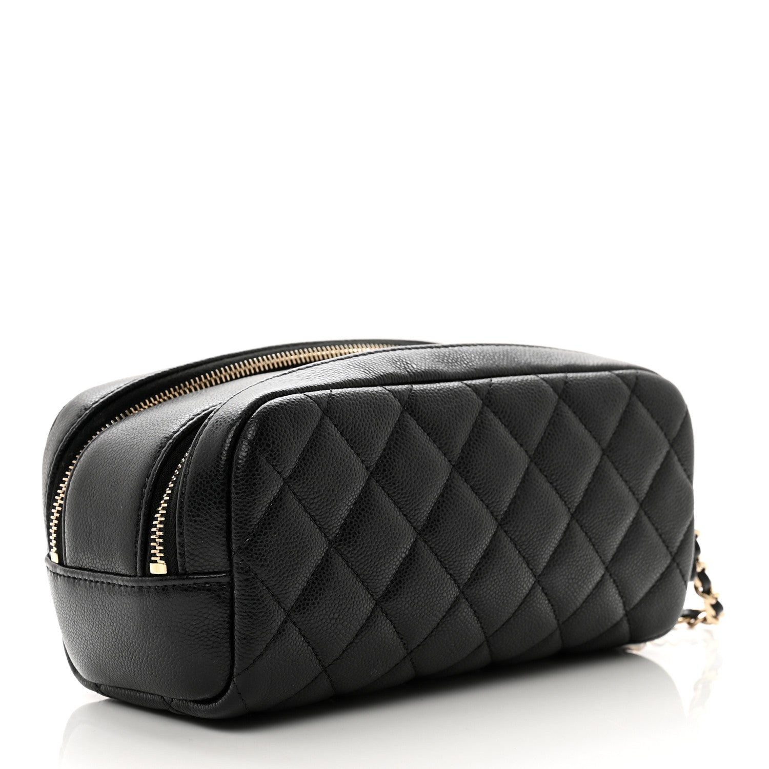 Chanel Caviar Quilted Double Zip Pouch Cosmetic Case Black 3 of 10