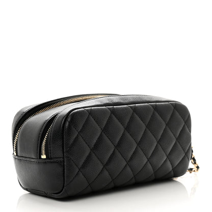 Chanel Caviar Quilted Double Zip Pouch Cosmetic Case Black 3 of 10
