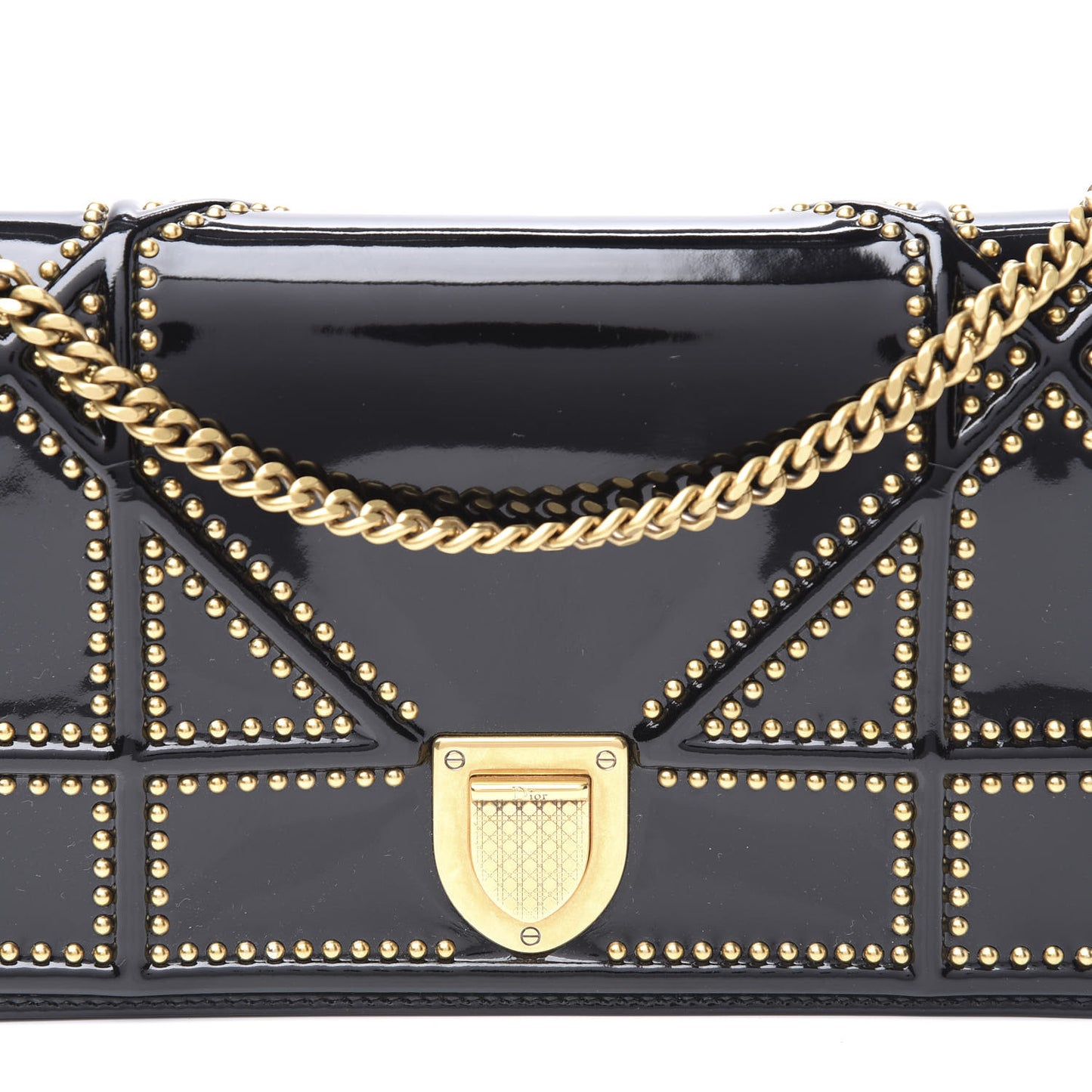 Patent Studded Diorama Wallet on Chain Pouch Black