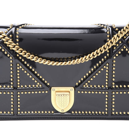 Christian Dior Patent Studded Diorama Wallet on Chain Pouch Black 10 of 10