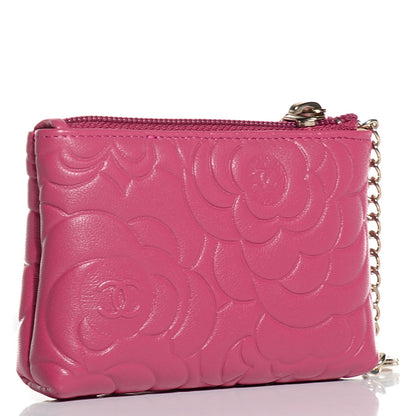 Chanel Lambskin Camellia Embossed Key Holder Case Fuchsia 3 of 8