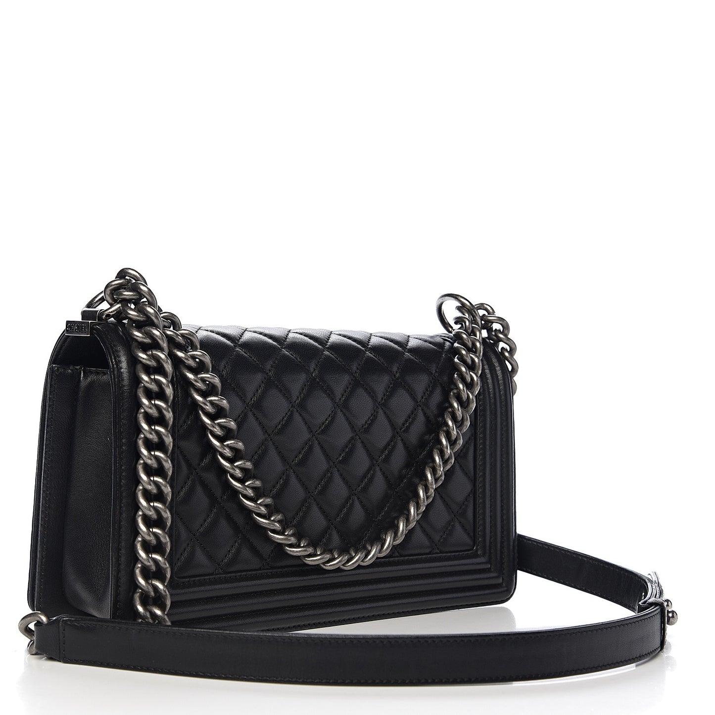 Lambskin Quilted Medium Boy Flap Black