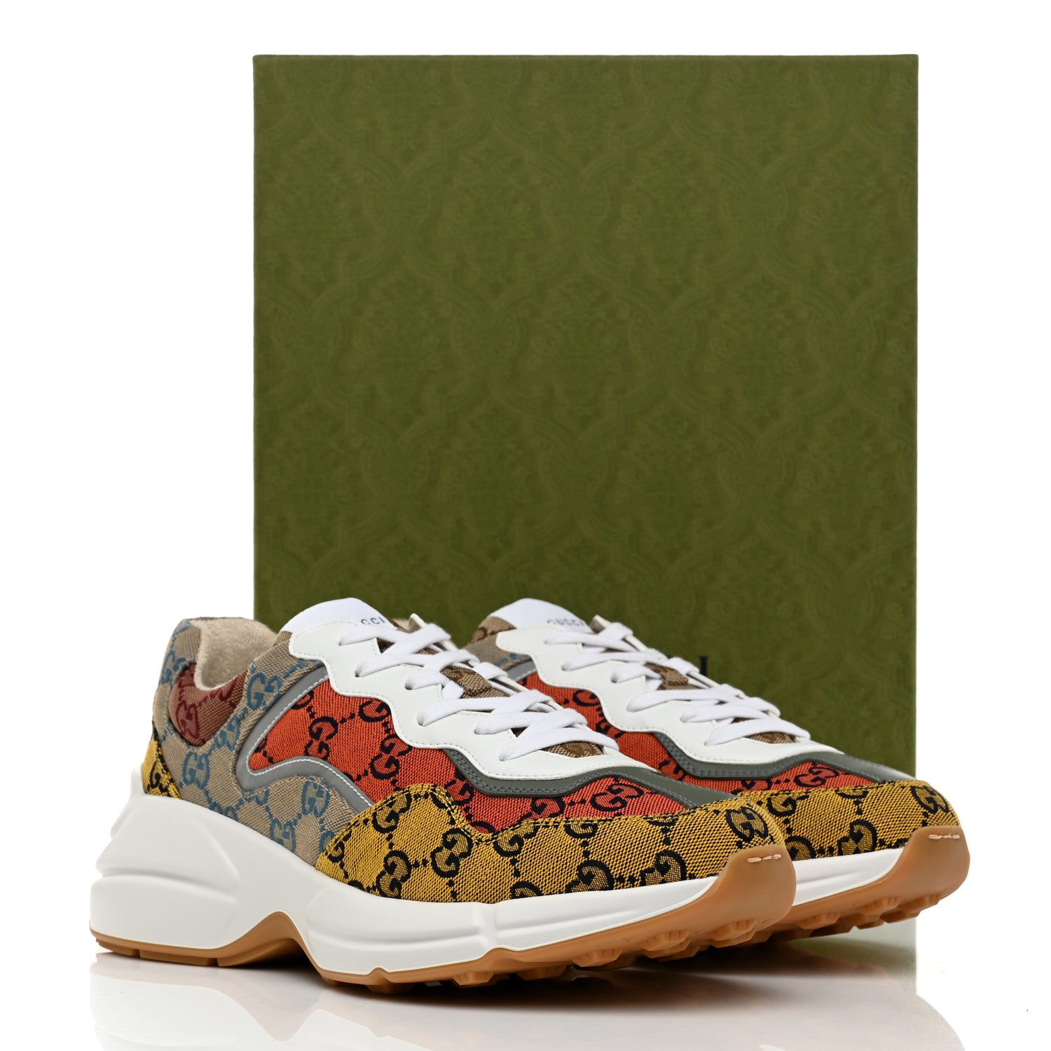 Gucci Monogram Multicolor Mens Rhyton Sneakers 9 Yellow Blue Great White Tabasco 8 of 8