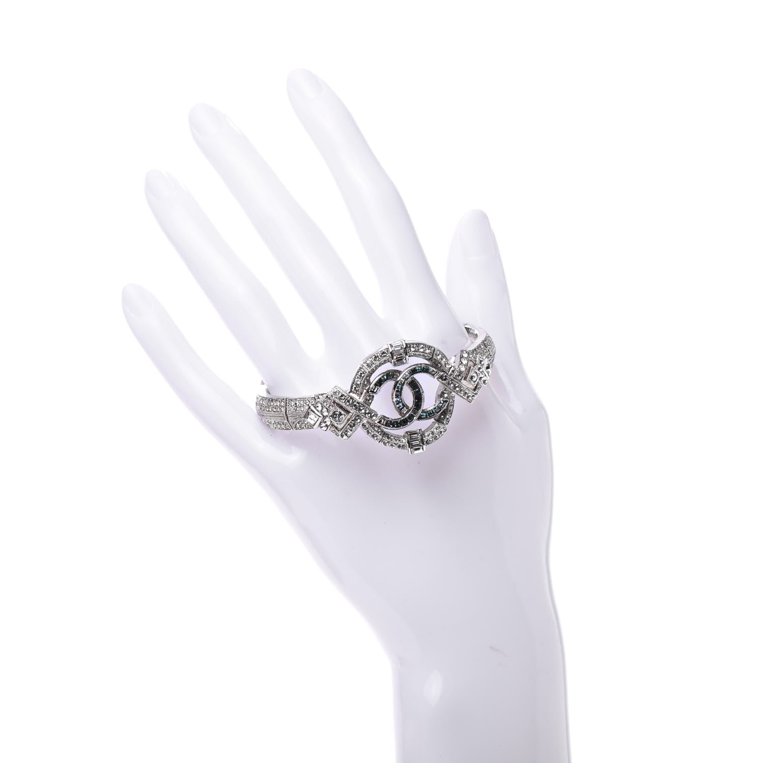 Chanel Baguette Crystal CC Bangle Blue Silver 2 of 5