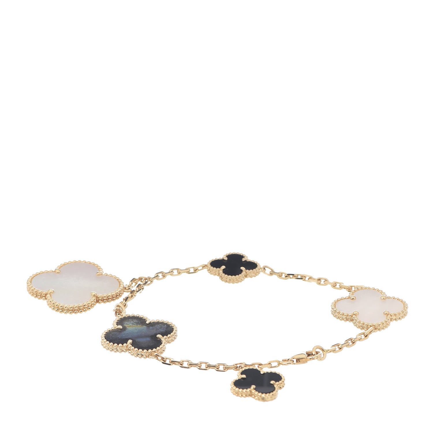 Van Cleef & Arpels 18K Yellow Gold Grey Mother of Pearl Black Onyx 5 Motifs Magic Alhambra Bracelet 3 of 4
