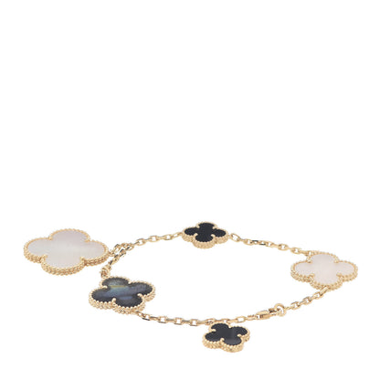 Van Cleef & Arpels 18K Yellow Gold Grey Mother of Pearl Black Onyx 5 Motifs Magic Alhambra Bracelet 3 of 4