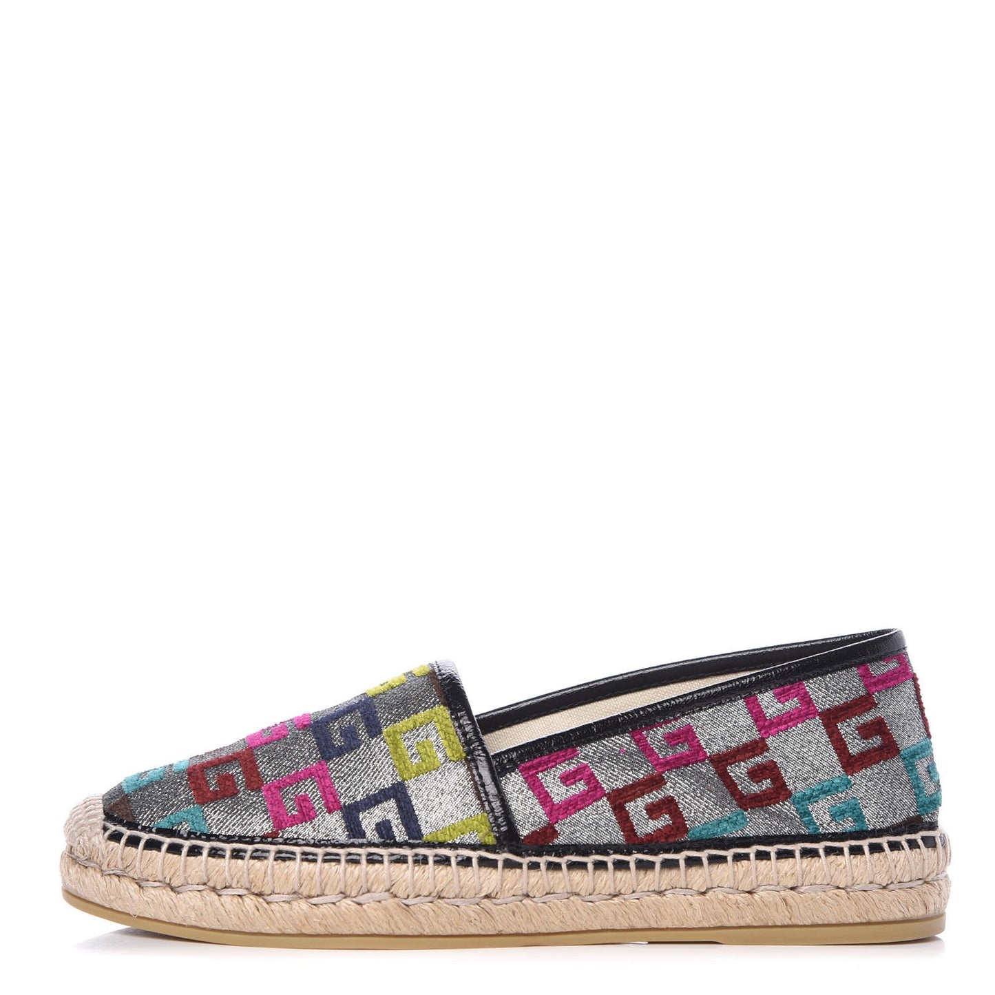 Velvet Lurex Square G Espadrilles 38.5 Silver Multicolor
