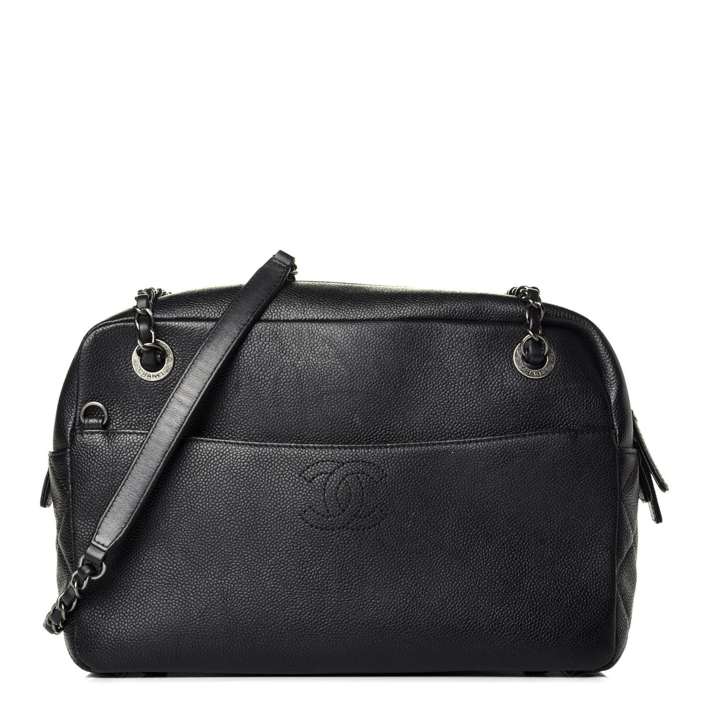 Caviar Quilted Large Coco Camera Case Black