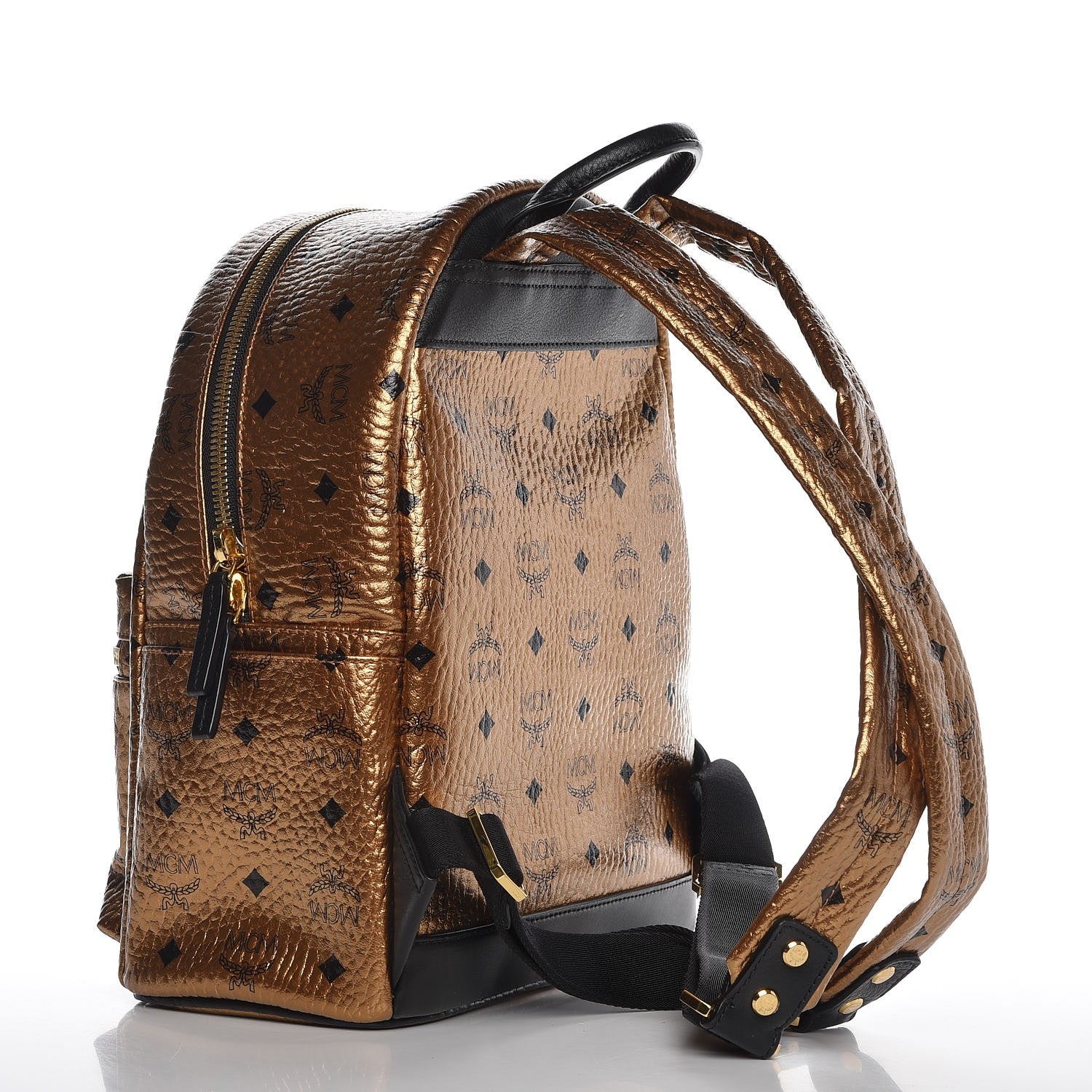 MCM Metallic Visetos Small Stark Backpack Gold 3 of 15