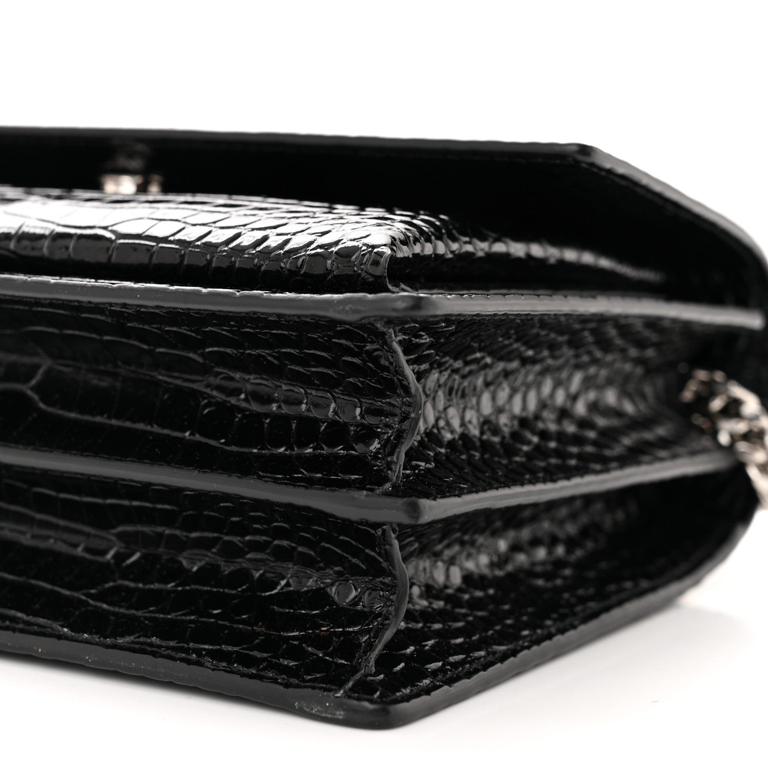 Saint Laurent Calfskin Crocodile Embossed Medium Monogram Sunset Black 9 of 9