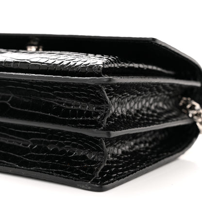 Saint Laurent Calfskin Crocodile Embossed Medium Monogram Sunset Black 9 of 9