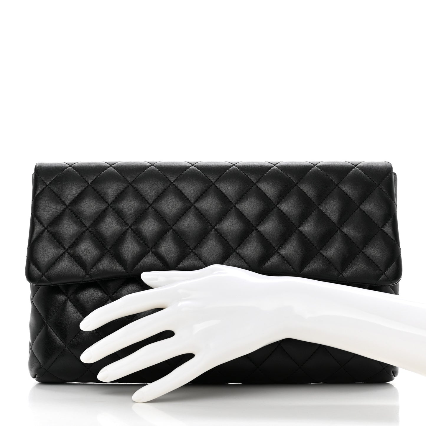 Lambskin Quilted Flap Clutch Black