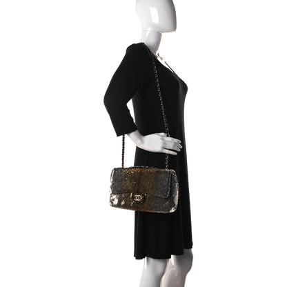 Chanel Sequin Medium Single Flap Silver Gold 2 of 10
